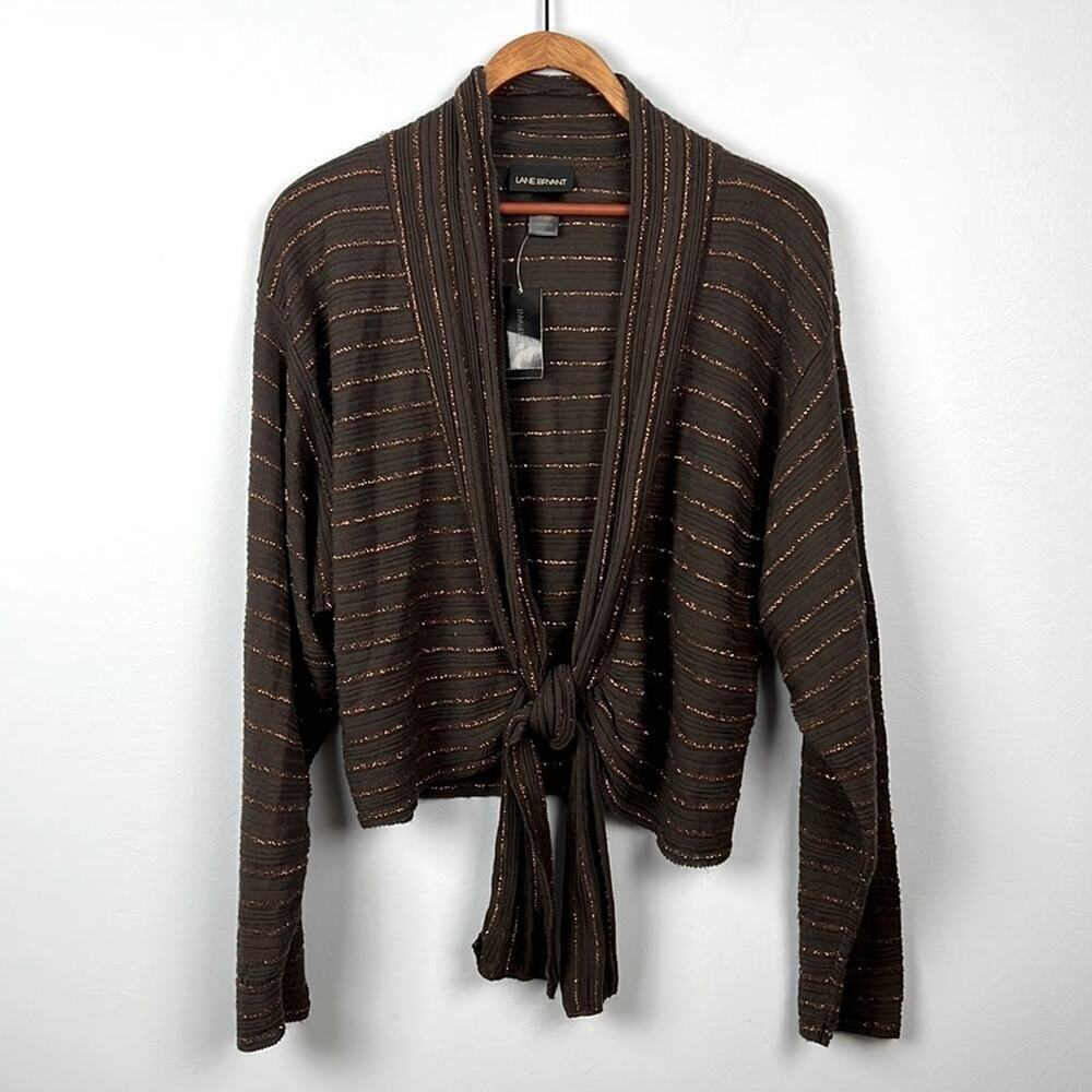 Lane Bryant 14/16 plus size women’s tie front metallic stripe sweater